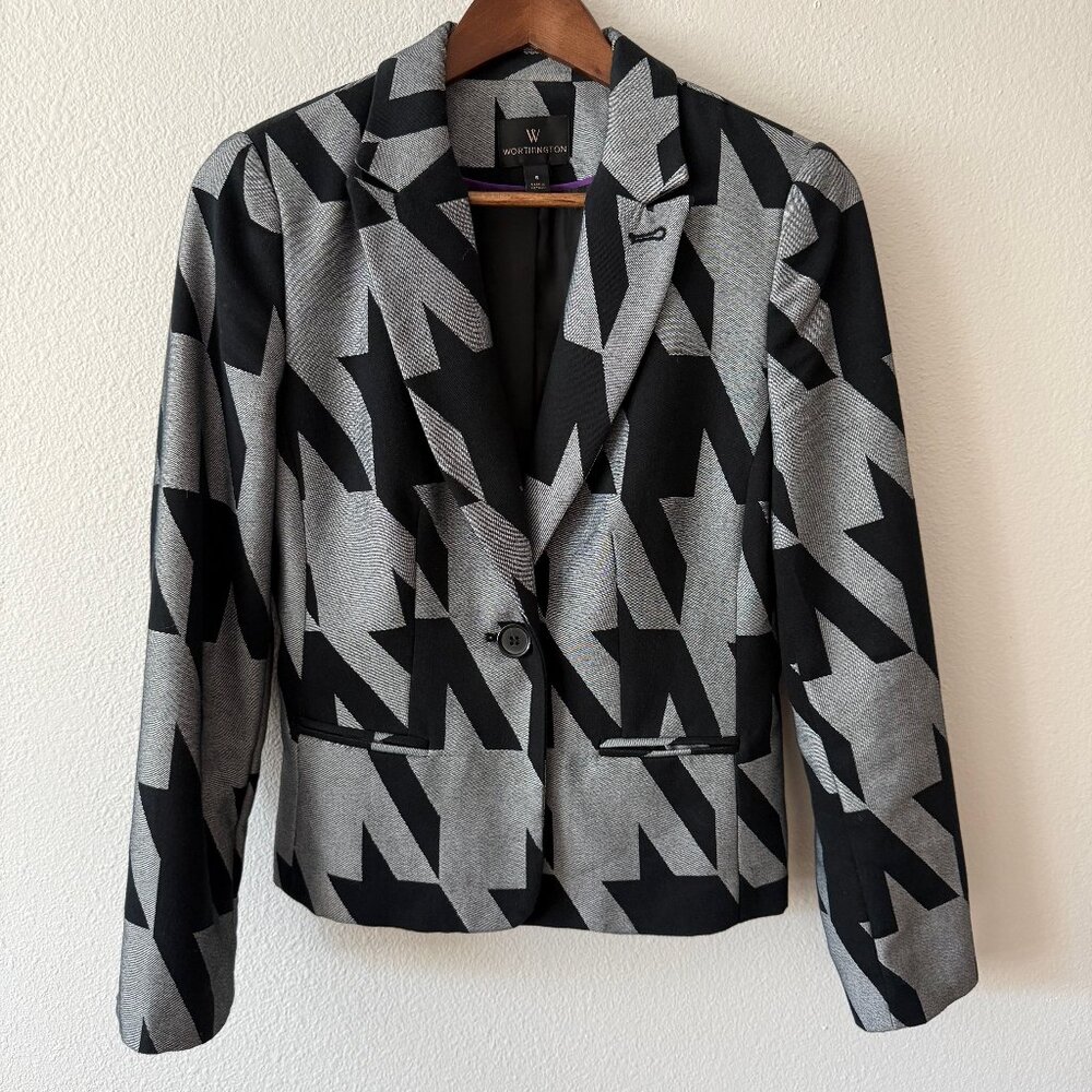 Worthington Houndstooth 1 Button Lined Blazer Size‎ 6